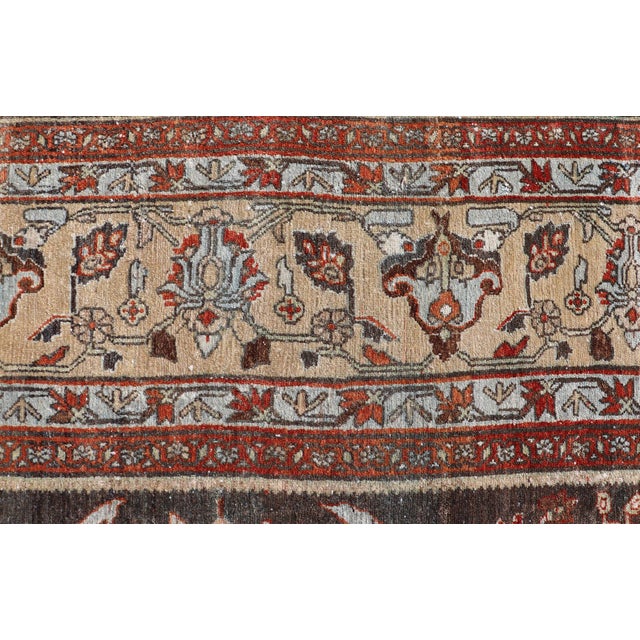 Square Antique Persian Malayer Rug With a Brown Field and Stylized Floral Design 11 X 13 For Sale - Image 9 of 18