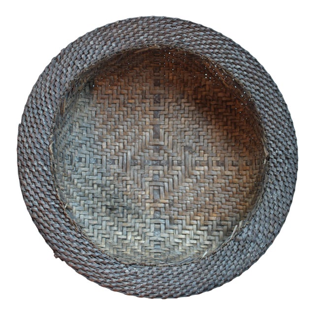 Native American Primitive Round Basket Catchall For Sale