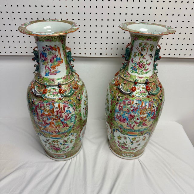 Asian Large 1860 Qing Dynasty Rose Medallion Vases, a Pair For Sale - Image 3 of 12