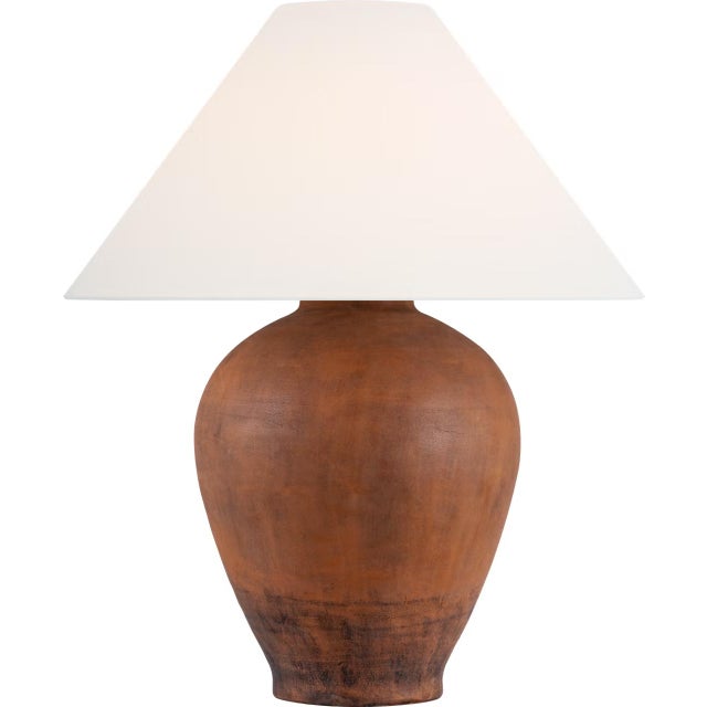Transitional Amber Lewis by Visual Comfort Signature Fischer 36" Table Lamp in Natural Terracotta with Linen Shade For Sale - Image 3 of 3