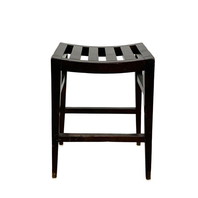 Pair of Vintage Baker Furniture Milling Road Slatted Saddle-Seat Counter Stools For Sale In Charlotte - Image 6 of 11