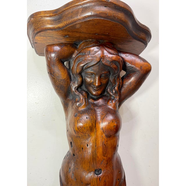 Huge Antique Hand Carved Wood Oak Figural Nude Lady Woman Wall Shelf Sculpture For Sale - Image 14 of 16