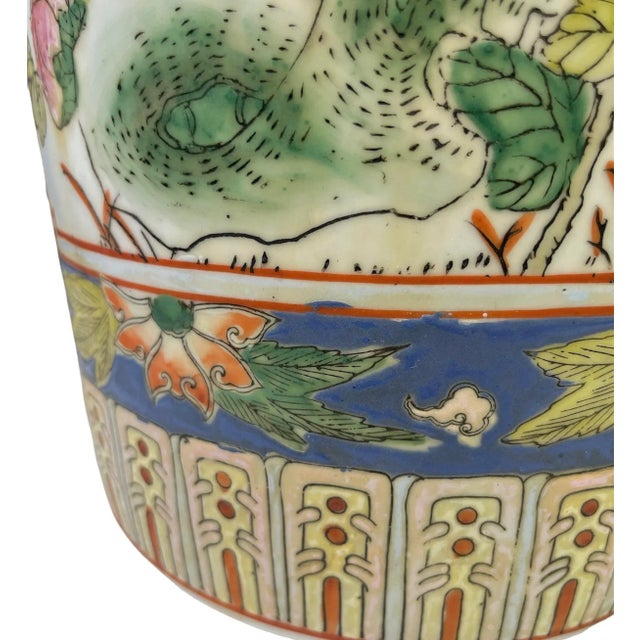 Metal Vintage Chinese Porcelain Umbrella Stand For Sale - Image 7 of 11