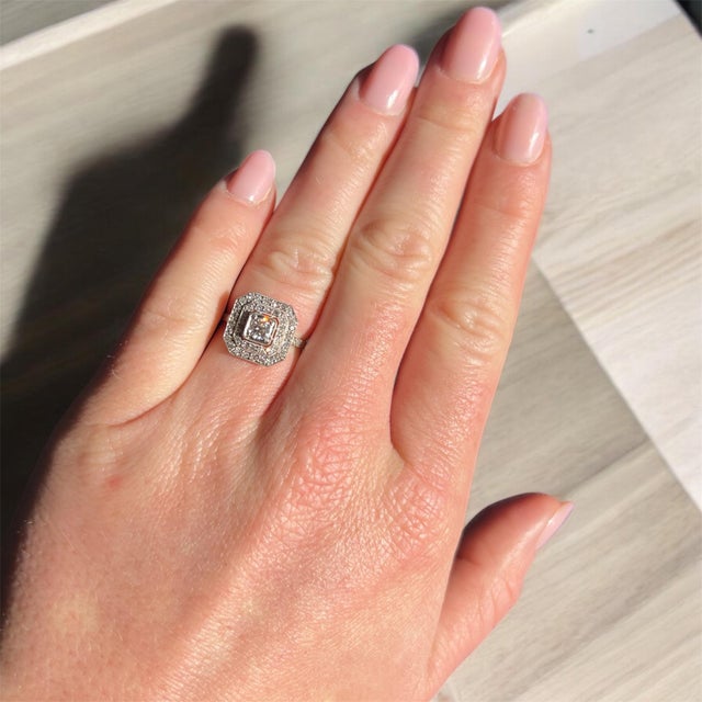 Art Deco Octagonal Engagement Ring, Platinum and Diamonds This Art Deco engagement ring from the 1920s is crafted in...