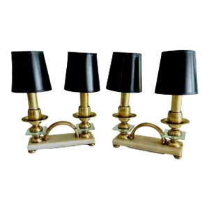 Pair Brass Italian Gio Ponti Style Mantle Table Lamps