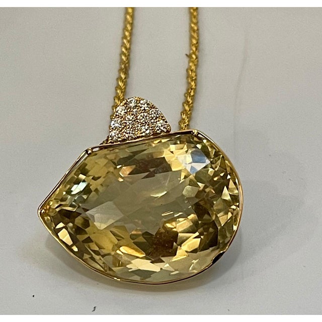 240 Carat Citrine & Diamond Pendent or Necklace 14 Karat Yellow Gold with Chain For Sale - Image 11 of 18