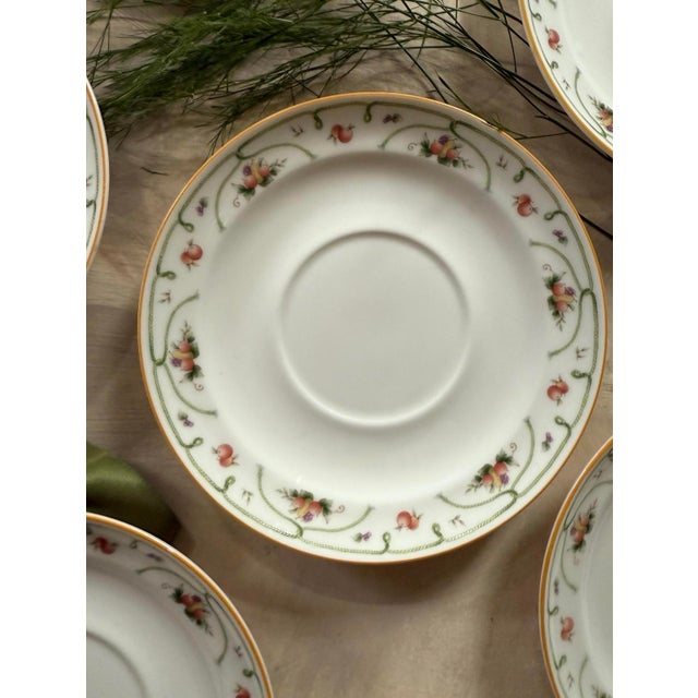 Oscar de la Renta 1990s Mid-Century Modern Oscar De La Renta Porcelain Saucer Plates Temptations Pattern - Set of 9 For Sale - Image 4 of 8