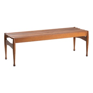 Slatted Teak Bench, 1960s For Sale