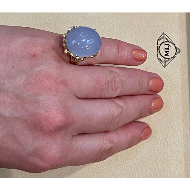 21 Carat Oval Shape Calcidonia Cocktail Ring 14 Karat Yellow Gold Hand Made For Sale - Image 12 of 18