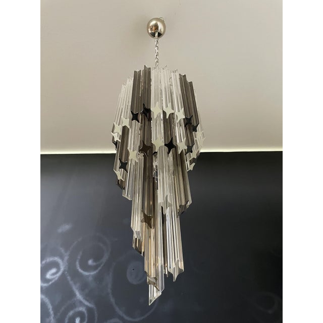 1990s Big Murano Chandelier with 54 Quadriedri Prisms in Trasparent and Smoked, 1990s For Sale - Image 5 of 17