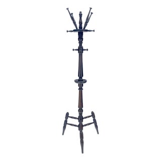 Solid Mahogany Turned Wood Tripod Base Coat Rack c1940s MINT For Sale