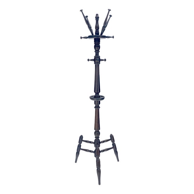 Solid Mahogany Turned Wood Tripod Base Coat Rack c1940s MINT For Sale