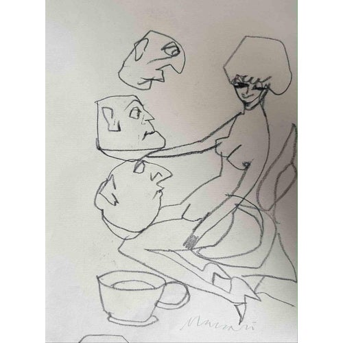 Mino Maccari, Nude Polyamorous, 1960s, Charcoal on Paper For Sale