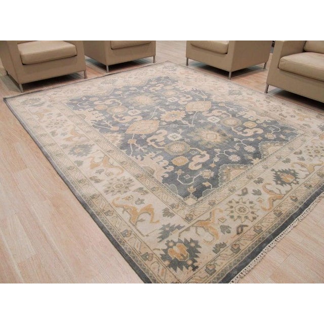 2020s 8x10 Blue Hand-Knotted Wool Layered Floral Border Classic Traditional Carpet Rug For Sale - Image 5 of 11