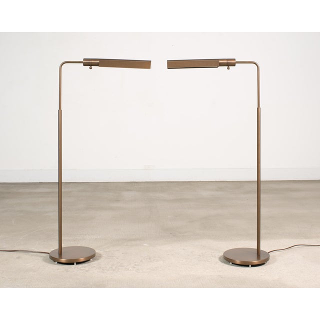 Late 20th Century Pair of Casella Bronze Adjustable Pharmacy Floor Lamps For Sale - Image 5 of 18