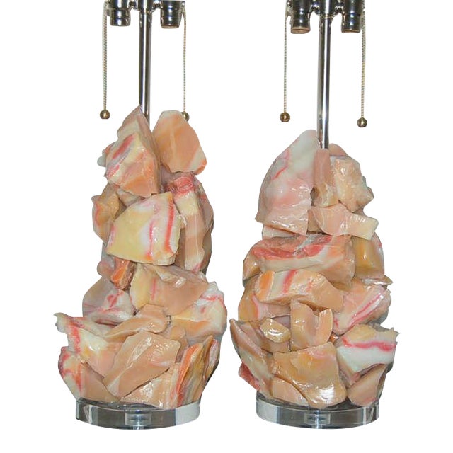 Pink Sculpted Glass Table Lamps in Pink For Sale - Image 8 of 8
