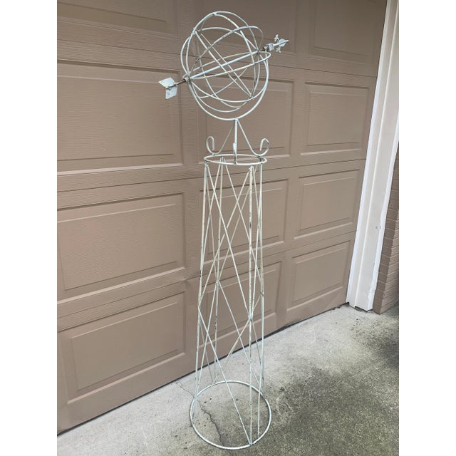 French Country Large Classical White Cast Iron Armillary Sphere Garden Sculpture on Stand, English Country Estate Decor For Sale - Image 3 of 11