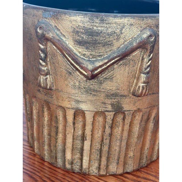 Vintage 1970s Tromp l'Oeil Tasseled Gold Pottery Indoor/ Outdoor Planter -Made in Italy For Sale - Image 10 of 12