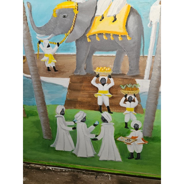 1980s Rare Folk Art Painting of Procession on the Nile by Mari Boies Watts From Oldwick Nj For Sale - Image 5 of 9
