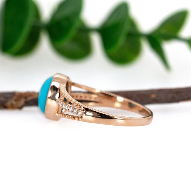 2020s 1.8cts Arizona Sleeping Beauty Turquoise Ring With Diamonds in 14k Gold, 9x7mm For Sale - Image 5 of 7