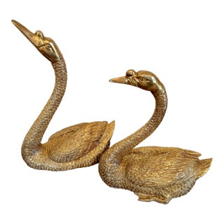 Vintage Pair of Maitland Smith Brass Swans For Sale