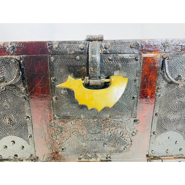 Antique Korean Blanket Chest With a Bronze Lock & Iron Hardware For Sale - Image 9 of 12