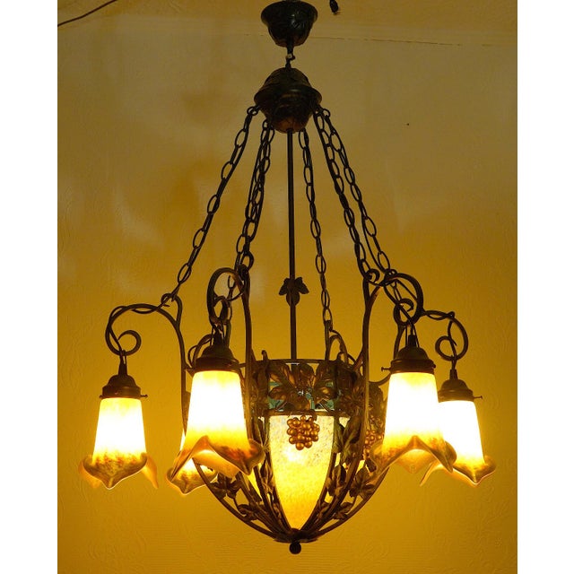 French Wrought Iron Glass Chandelier, 1990s For Sale - Image 14 of 15