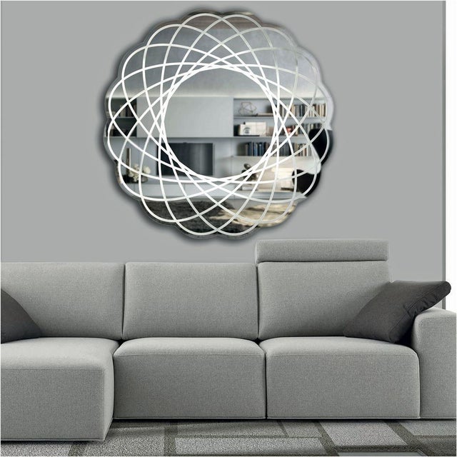 Contemporary Italian Organic Modern Lace Decor Scalloped Round Wall Mirror With Light For Sale - Image 4 of 8