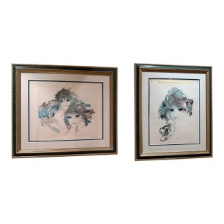 1970s Pair of Mid-Century Modernist Signed Color Lithographs by Shan-Merry (French, 1935–2024) For Sale