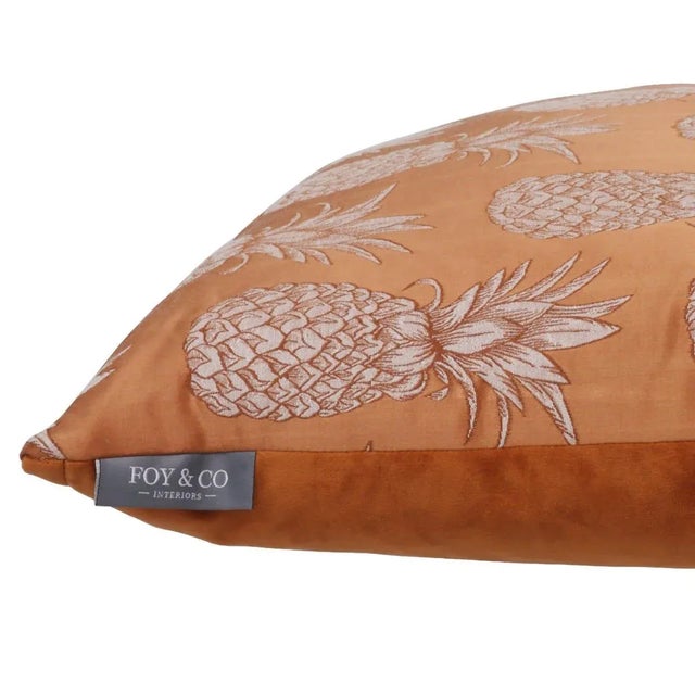 English Tiki Pineapple Burnt Orange Cushion For Sale - Image 3 of 5
