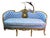 Grand French Louis XV 3-Seater Sofa in Celeste Blue Damask With Hand-Carved Gold Leaf Frame & Tufted Back For Sale
