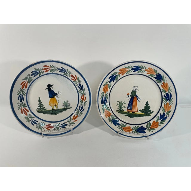 1920s French Quimper Hand Painted Plates - A Pair For Sale - Image 13 of 15