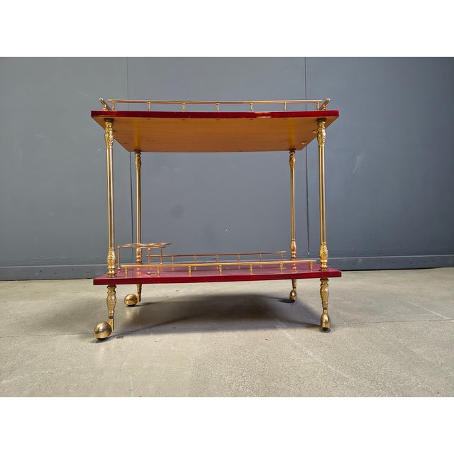 Gold Italian Lacquered Goatskin Parchment Serving Bar Cart by Aldo Tura, 1960s For Sale - Image 8 of 17