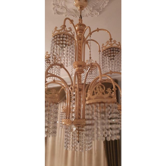 Empire Gold-Plated Chandeliers with Crystals, 1970s, Set of 2 For Sale - Image 9 of 14