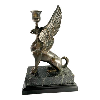 1970s Bronze Winged Griffin Candlestick Mythical Creature For Sale