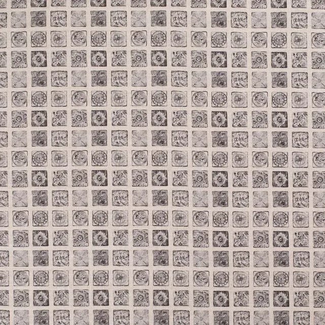 Contemporary Tunisian Tile Small Print on Natural Linen Fabric For Sale - Image 3 of 3