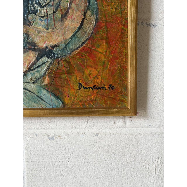 Duncan Framed Abstract Textured Figurative Painting Vintage Mid-Century Modern 1970s For Sale - Image 4 of 10