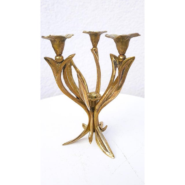 Gold French Art Nouveau Brass Floral Candlestick, 1910s For Sale - Image 8 of 8
