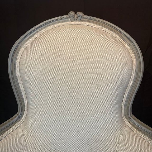 Antique French Louis XV Painted Bergère Armchairs With New Upholstery -a Pair For Sale - Image 12 of 13