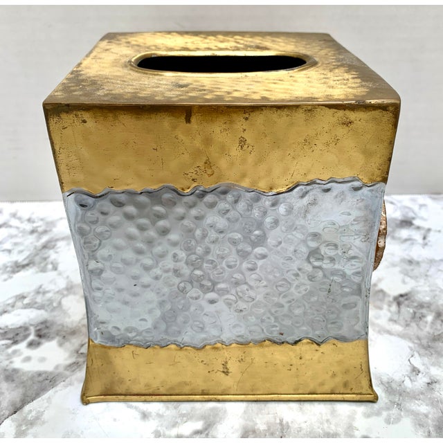 Vintage Hammered Brass Tissue Box Cover With Brazilian Agate Stone For Sale - Image 9 of 9