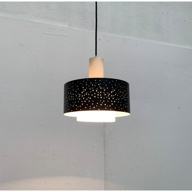 Rare Mid-Century pendant lamp with distinctive perforation from the renowned Hillebrand based on a design by Ernest Igl...