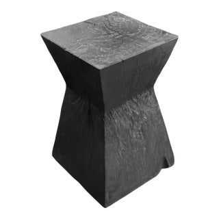 Sculptural Suar Wood Side Table, Burnt Finish Modern Organic For Sale