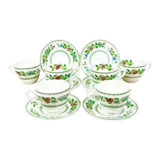 Vintage Crown Staffordshire Tea Cups With Saucers- Set of 6 For Sale