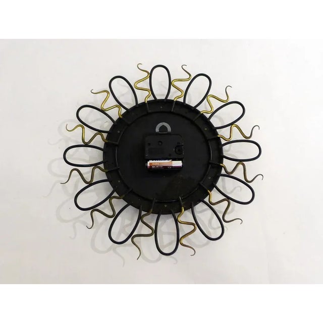 Black Wall Clock with Black and Gold Wrought Iron Decor, 1960s For Sale - Image 8 of 11
