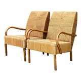 Vintage Japanese Wood and Twisted Jute Lounge Chairs - Pair For Sale