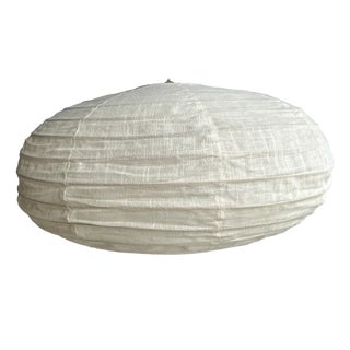 Large Oval Flattened Pendant Light in Rattan and Natural Linen, 1980s For Sale