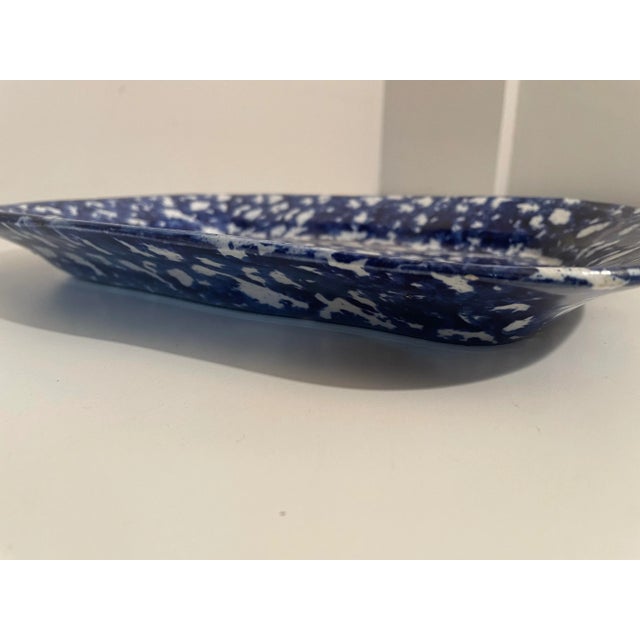 Early 19th Century Antique Blue and White Platter - Spongeware - 10 X 13 For Sale - Image 5 of 8