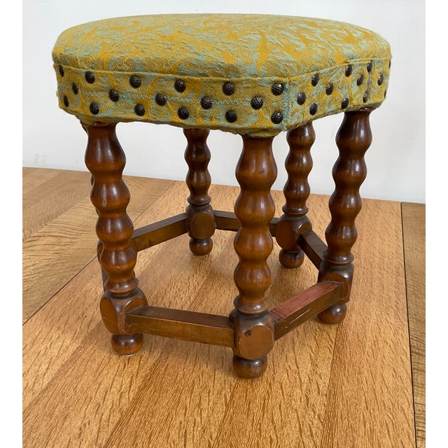 Mid 20th Century Vintage Mid-Century Oak Footstool With Geometric Needlepoint Tapestry For Sale - Image 5 of 9