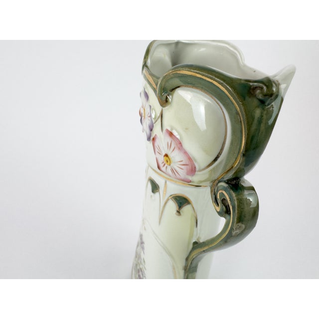 Art Nouveau Porcelain Floral Vase With Gilded Handles, C. 1900 For Sale - Image 9 of 17
