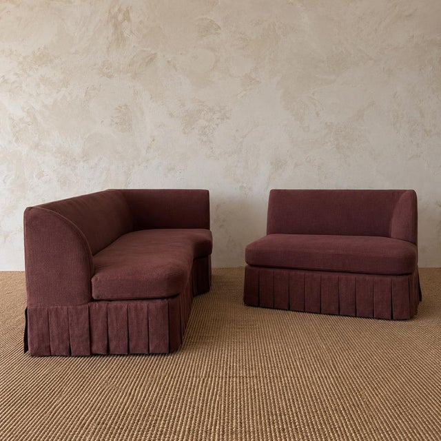 Dresden Banquette 2- Piece Slip Covered in Dark Rust Linen For Sale In Los Angeles - Image 6 of 10